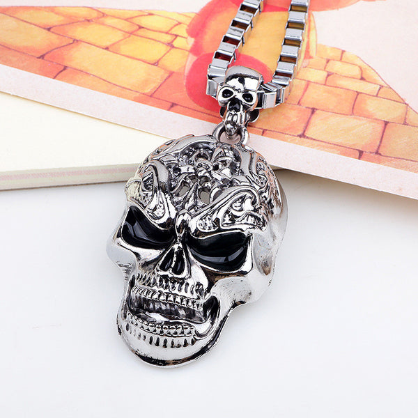 Skeleton Skull Pendant Biker Necklace
