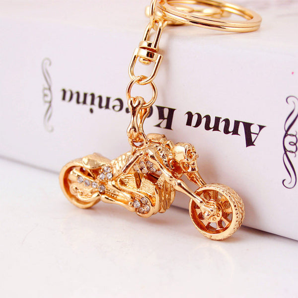 Gold Skeleton Rhinestone Motorcycle Key Chain
