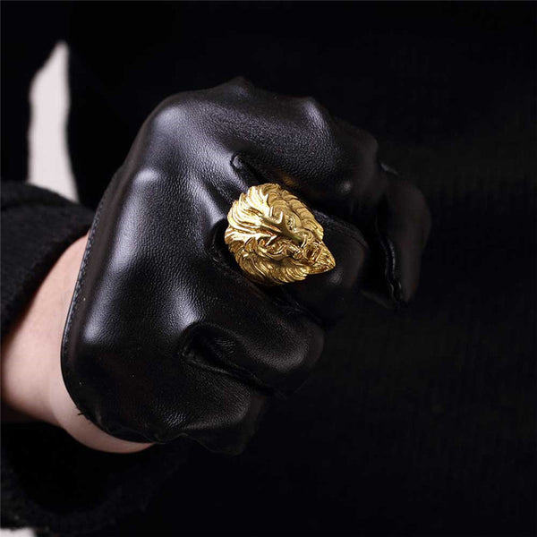 18K Gold Plated Lions Head Ring