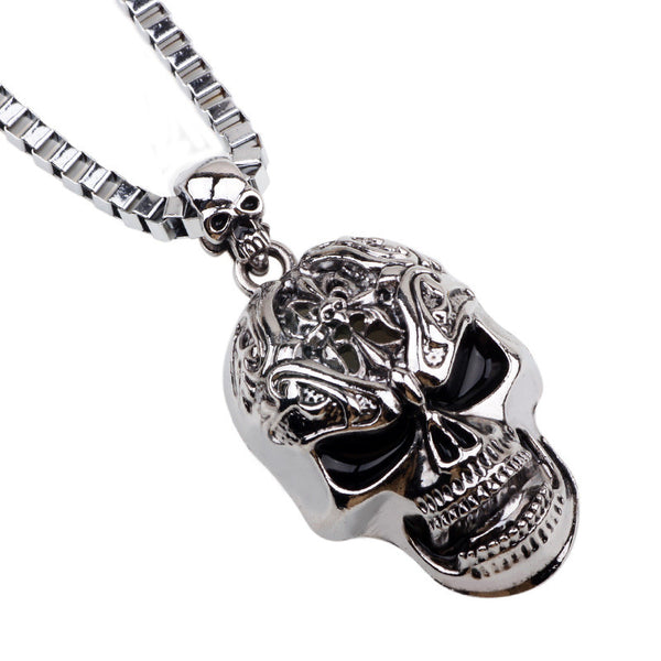 Skeleton Skull Pendant Biker Necklace