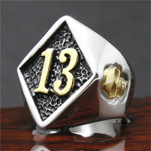 Number 13 Biker Skull Ring