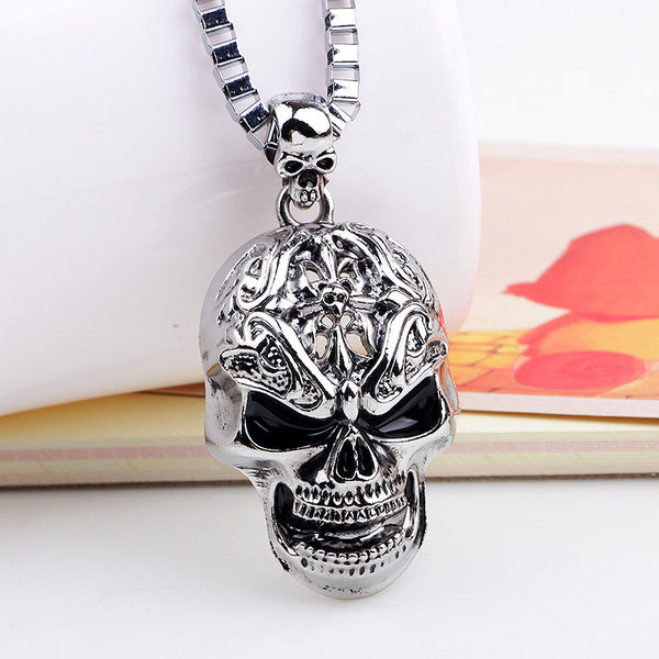 Skeleton Skull Pendant Biker Necklace