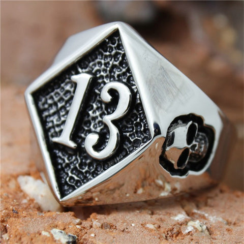 Number 13 Biker Skull Ring