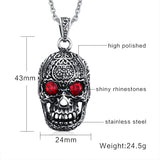 Ornate Skeleton Skull Pendant Biker Necklace