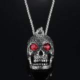 Ornate Skeleton Skull Pendant Biker Necklace