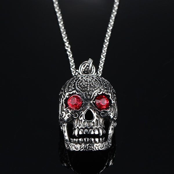 Ornate Skeleton Skull Pendant Biker Necklace