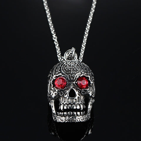 Ornate Skeleton Skull Pendant Biker Necklace