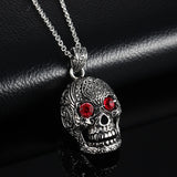 Ornate Skeleton Skull Pendant Biker Necklace
