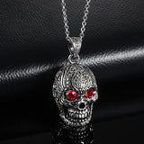 Ornate Skeleton Skull Pendant Biker Necklace