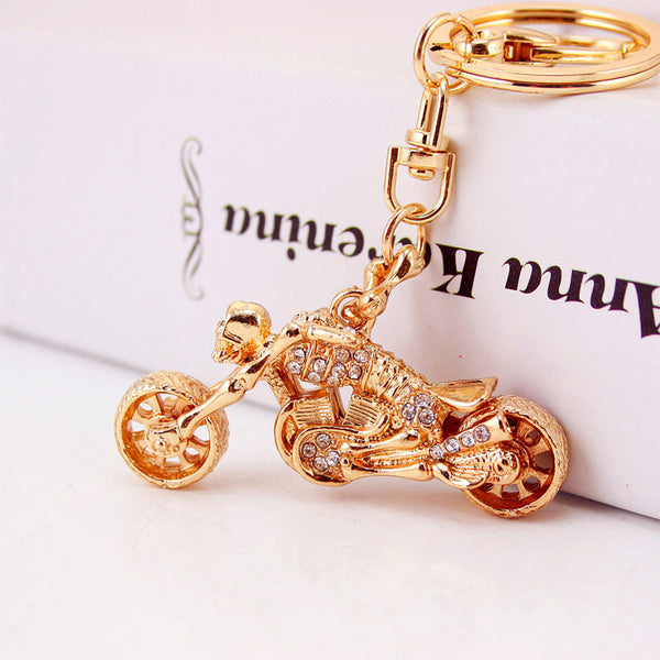 Gold Skeleton Rhinestone Motorcycle Key Chain