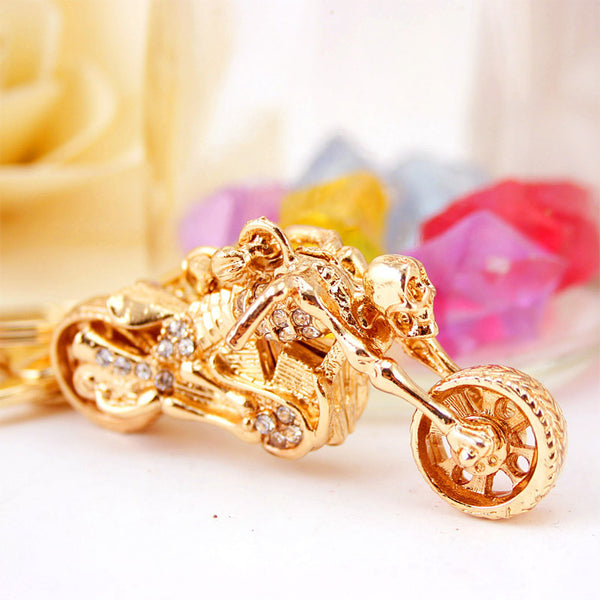 Gold Skeleton Rhinestone Motorcycle Key Chain