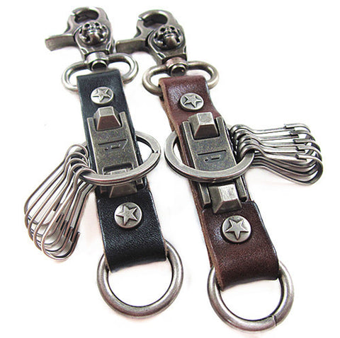 Vintage Leather Skeleton Skull Biker Key Chain