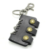 Vintage Leather Spade Skull Biker Key Chain