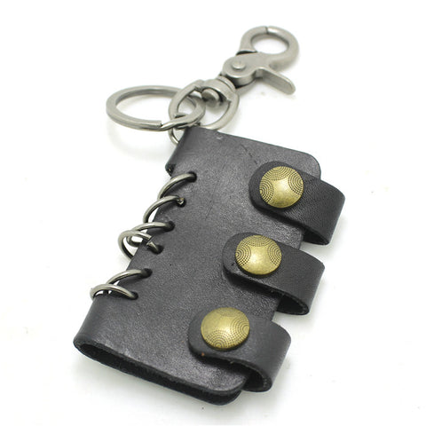 Vintage Leather Spade Skull Biker Key Chain