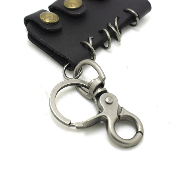 Vintage Leather Spade Skull Biker Key Chain