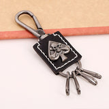 Vintage Leather Spade Skull Biker Key Chain