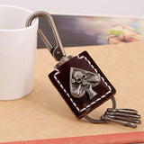 Vintage Leather Spade Skull Biker Key Chain