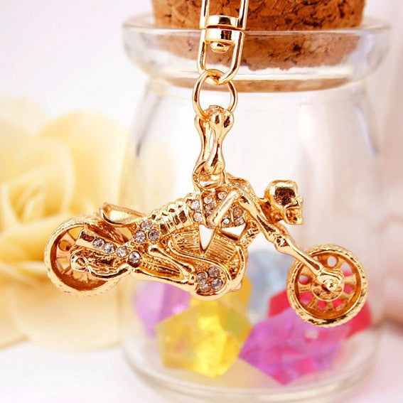Gold Skeleton Rhinestone Motorcycle Key Chain