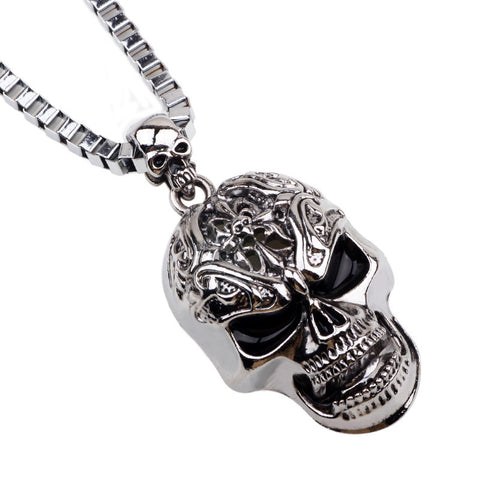 Skeleton Skull Pendant Biker Necklace