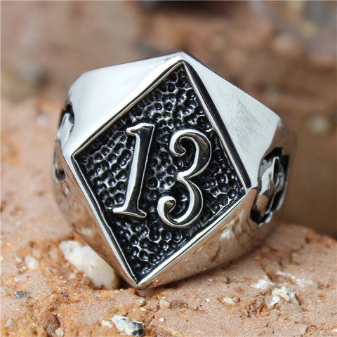 Number 13 Biker Skull Ring