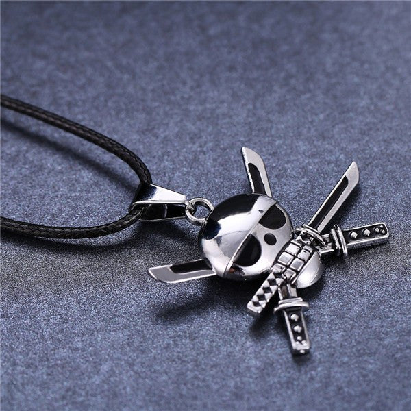 Pirate Skull & Bones Pendant Biker Necklace