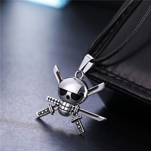 Pirate Skull & Bones Pendant Biker Necklace