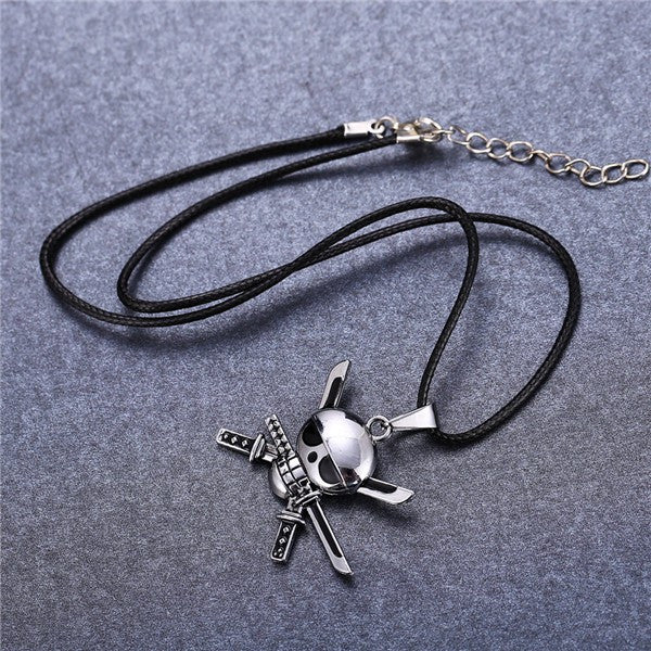 Pirate Skull & Bones Pendant Biker Necklace