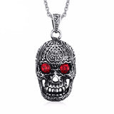 Ornate Skeleton Skull Pendant Biker Necklace